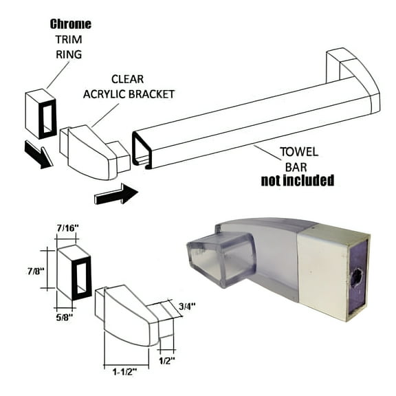 Clear Acrylic Towel Bar Brackets with Bright Chrome Sleeve - Set of 2