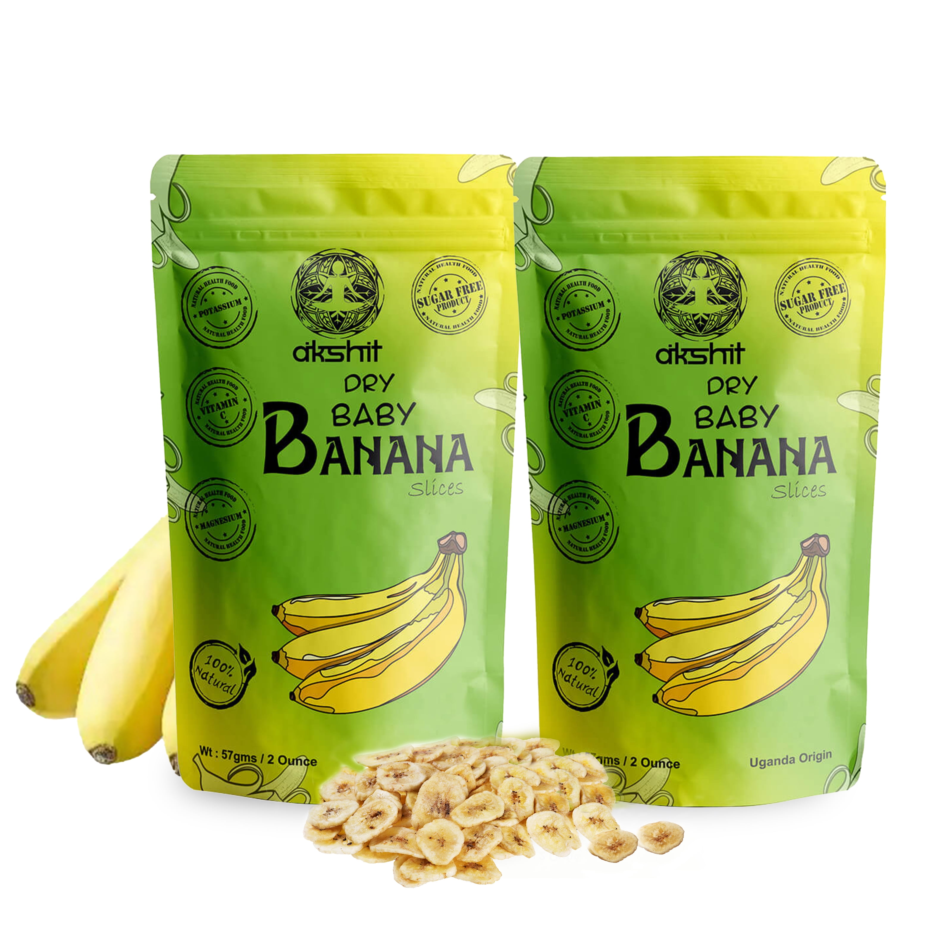 Akshit  Dried  Banana Slices , Organic Dried Fruit Snack, Sugar Free, Non-GMO Sample Pack, 2.4 oz