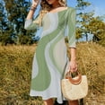 thumbnail image 4 of Abstract Wavy Pastel Green Design Flare Dress Square Neck Dress Elegant Female Fashion Printed Dress, 4 of 9