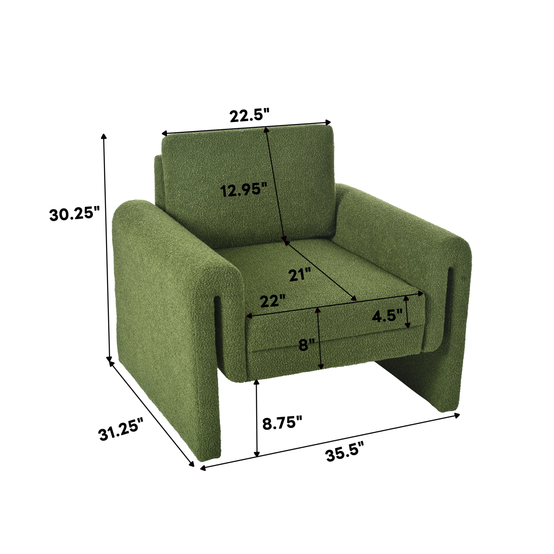 Christopher Knight Home Modern Bouclé Upholstered Accent Chair, Sculptural Armchair, Green