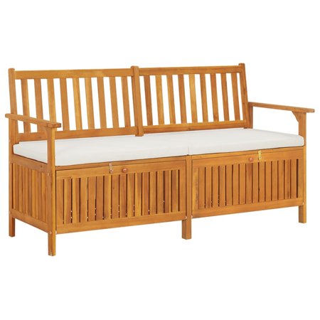 Anself Garden Storage Bench with Cream White Cushion Acacia Wood Outdoor Storage Cabinet with Compartment Brown for Patio  Lawn  Poolside  Backyard Furniture 58.3 x 24.4 x 33.1 Inches (W x D x H)
