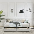 thumbnail image 3 of Queen Size Upholstered Linen Sofa Bed with Drawers,Button on Back and Copper Nail on Waved Shape Arms,Trundle Bed,Modern Daybed for Kids,Teens and Adults,No Box Spring Needed,84.5"x63.5"x26.5",Beige, 3 of 9