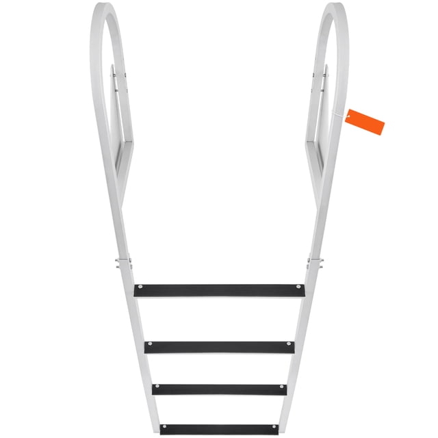 KFFKFF Dock Ladder Flip-Up 4 Steps, 350 lbs Load Capacity, Aluminum Alloy Pontoon Boat Ladder with Nonslip Mat, Swimming Ladder