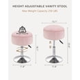 thumbnail image 4 of Tabouret de Coiffeuse Réglable, Ottomane de Rangement Ronde Pivotante à 360° pour Salle de Maquillage, Chaise de Coiffeuse Dorée pour Salon, Cadeaux pour Femmes, Rose, 4 of 8