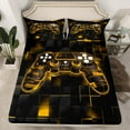 thumbnail image 2 of Manfei Neon Gamepad Queen Sheet Sets,Modern Geometric Plaid Flat Sheet,Yellow Black Queen Fitted Sheet For Boys Kids,Super Cozy Bedroom Decor,4 Pieces, 2 of 7