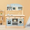 thumbnail image 5 of Robud Luxury Kids Play Kitchen Playset, Wooden Pretend Playset with Microwave Oven, Clock,Towel Rack,Toy for Toddler,Blue, 5 of 12