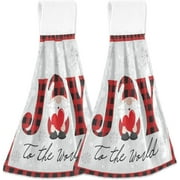 SKYSONIC Christmas Card Gnome Joy Buffalo Plaid Hanging Hand Towels with Hanging Loop, Hand Towels Soft Thick Dish Cloth Hand Towels for Kitchen Bathroom, with Hanging Loop, 12"x17"