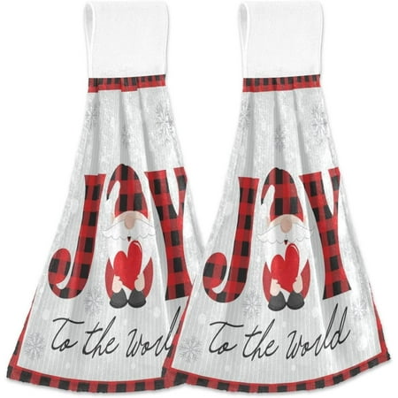 SKYSONIC Christmas Card Gnome Joy Buffalo Plaid Hanging Hand Towels with Hanging Loop, Hand Towels Soft Thick Dish Cloth Hand Towels for Kitchen Bathroom, with Hanging Loop, 12"x17"