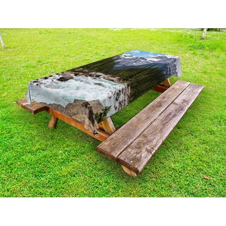 

Landscape Outdoor Tablecloth Photo of Limestone Creek in the Alberta Cold Winter Time Adventure Image Print Decorative Washable Fabric Picnic Tablecloth 58 X 104 Inches Multicolor by Ambesonne