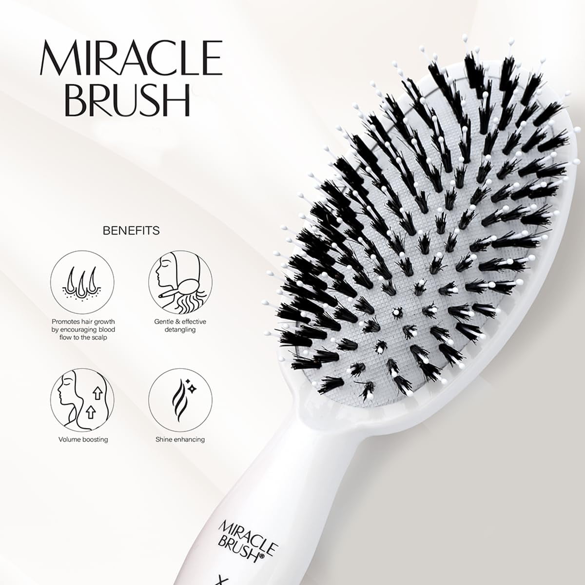 HAIRtamin Miracle Detangling Brush, One Size, White – Gentle Hair Detangler for Adults and Kids