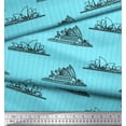 thumbnail image 3 of Soimoi Blue polyester Crepe Fabric Stripe & Sydney Opera House Architectural Printed Fabric 1 Yard 42 Inch Wide, 3 of 3