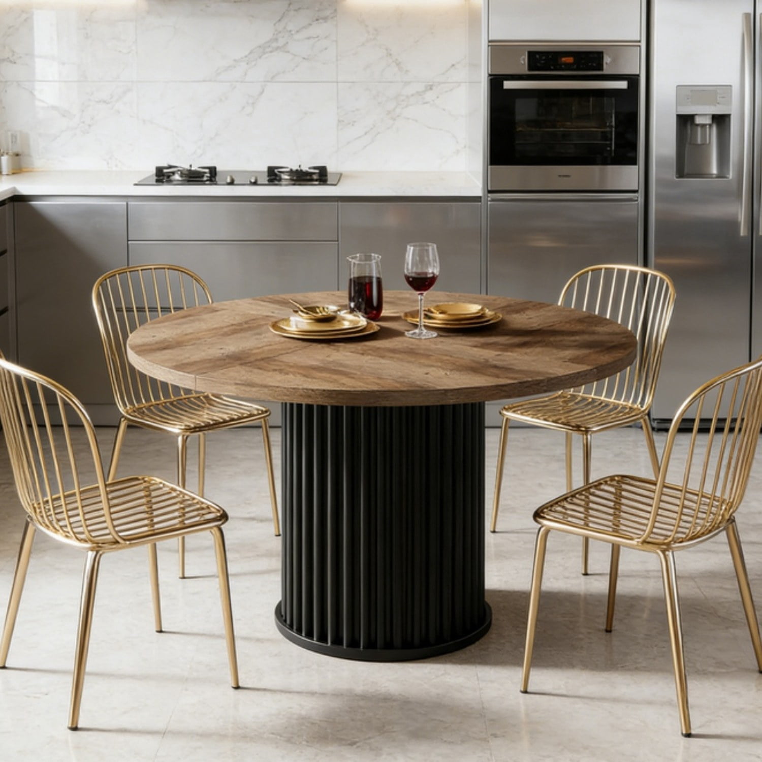 Astoutdoor Round Dining Table, 47.24 in, Seats 6, Black