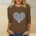 thumbnail image 2 of yillto Womens Valentine's Day Shirts Sequin Heart Graphic 3/4 Sleeve Crewneck Tunic Tops Cute Basic Tee S-5XL, 2 of 3