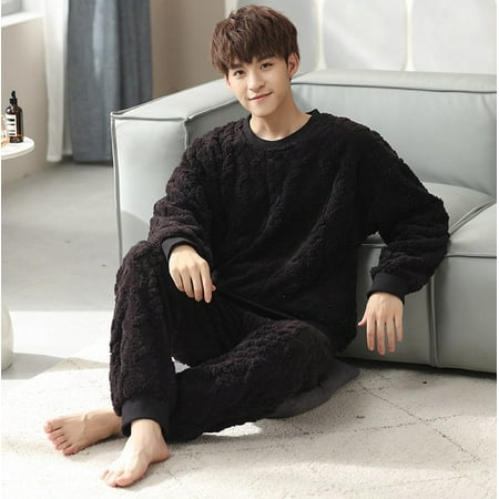 

QWZNDZGR Pajamas For Couples Set Thick Warm Coral Fleece Pyjamas Winter Lounge Men s Women Sleepwear Flannel Soft Loose Home Clothes Suit
