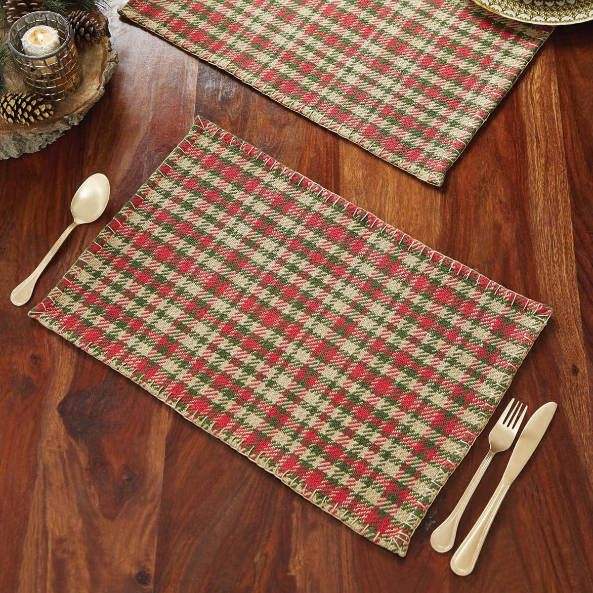 Ashton & Willow Cherry Red Seasonal Decor Claren Cotton Plaid Rectangle