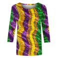 thumbnail image 4 of Cheap Sequin Mardi Gras Tops for Women Casual Crewneck Pullover Tshirt Three Quarter Sleeve Tops Color Block Shirt Blouse, 4 of 4