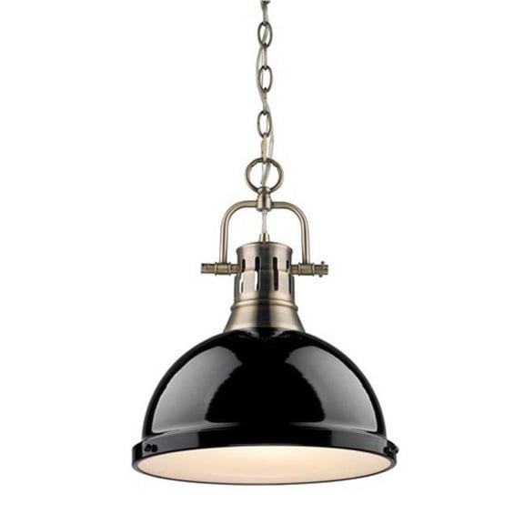 Golden Lighting's Duncan 1 Light Pendant with Chain #3602-L AB-BK