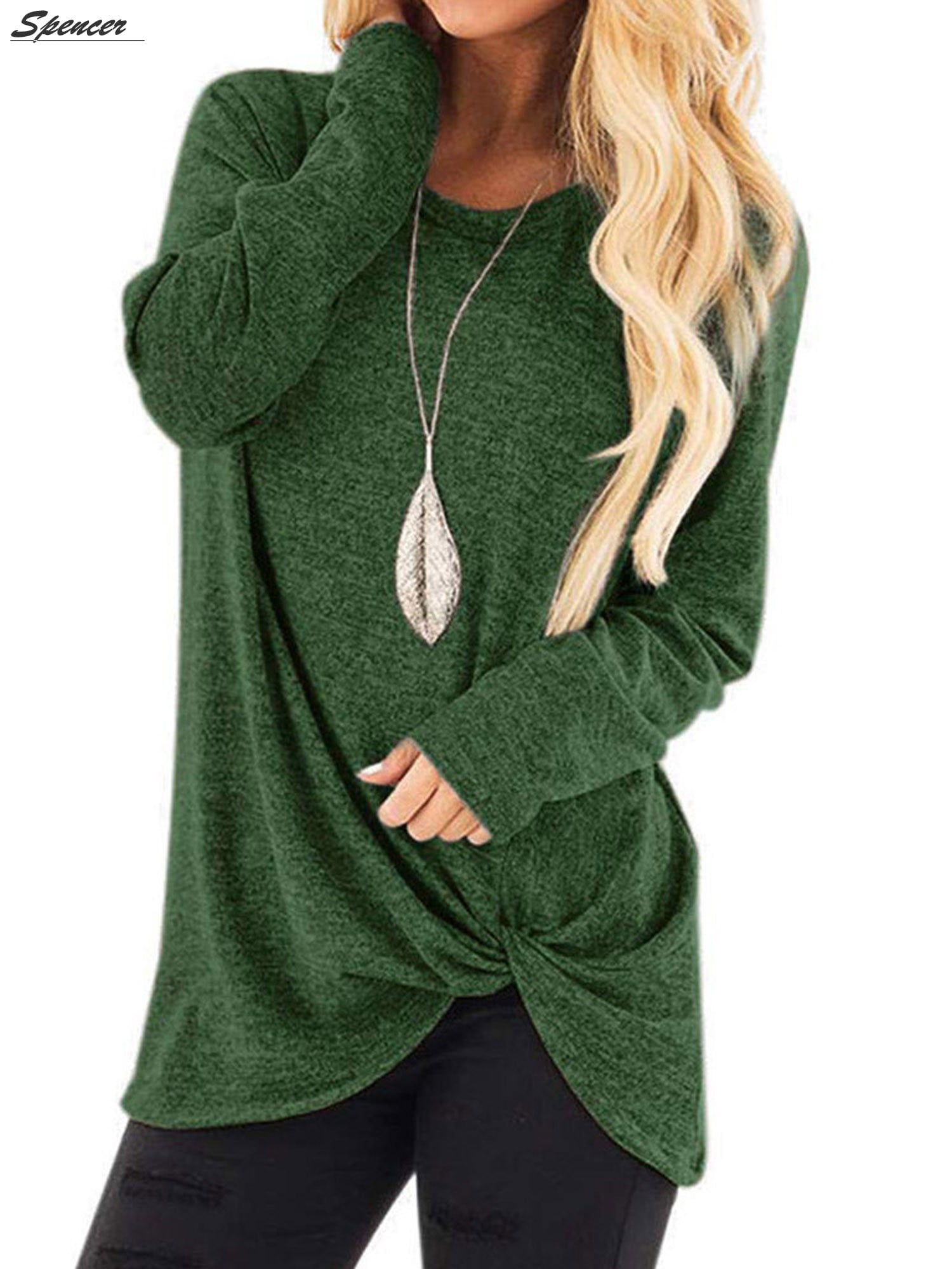 Spencer Women's Casual Long Sleeve Solid Sweatshirt Twist Knotted T ...