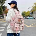 thumbnail image 2 of YFMHA Cute Women Backpack Preppy Multi-Pocket Nylon Schoolbag Book Bags (Pink), 2 of 8