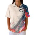 thumbnail image 3 of Summer Polo Shirts for Women Waffle Knit Retro Texture Print Golf Shirts for Women Short Sleeve Button Down Collar Fashion Clothing Blouse Orange XXL, 3 of 6