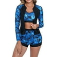 thumbnail image 2 of DISKEBUISS Womens Rash Guard Long Sleeve Swim Shirts Swimsuit Bathing Suit with Swim Shorts, 2 of 8