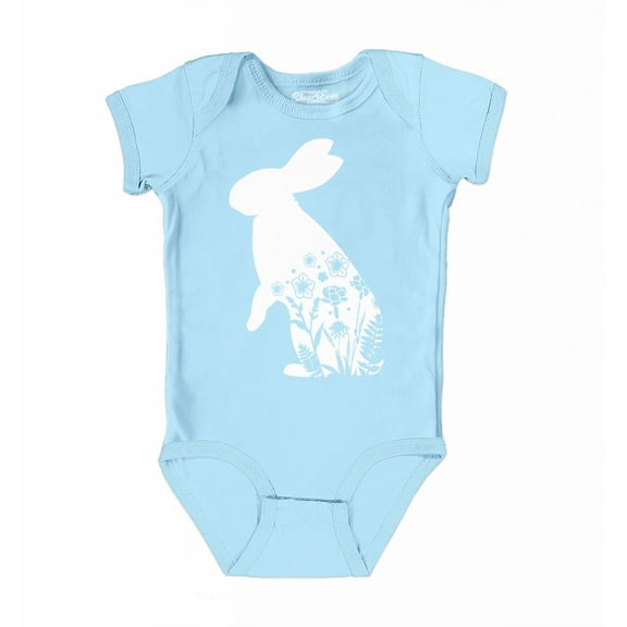 Shop4Ever Floral Bunny with Flowers Easter Baby's Bodysuit Infant Cotton Romper 6 Months Light Blue