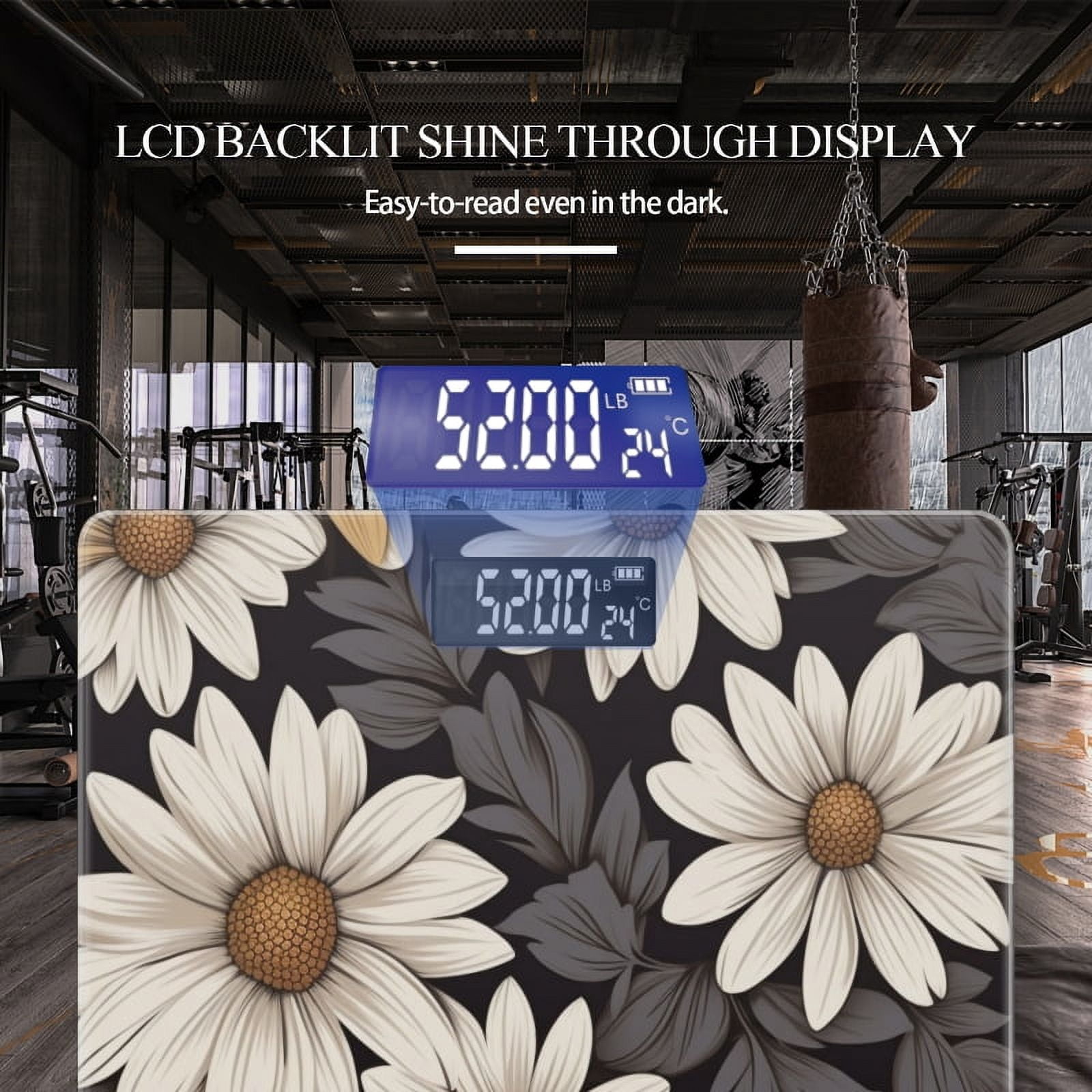 High Precision Body Weight Scale Smart Bathroom Scales with Large LCD Display(400lbs),Decorative for Bedroom-Seamless Pattern With Daisy Flowers