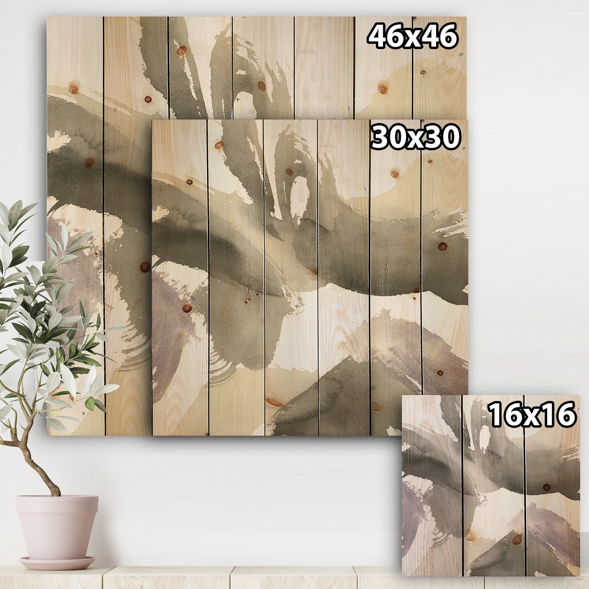 Designart 'Geometric Minimal Gesture IV' Transitional Print on Natural Pine Wood