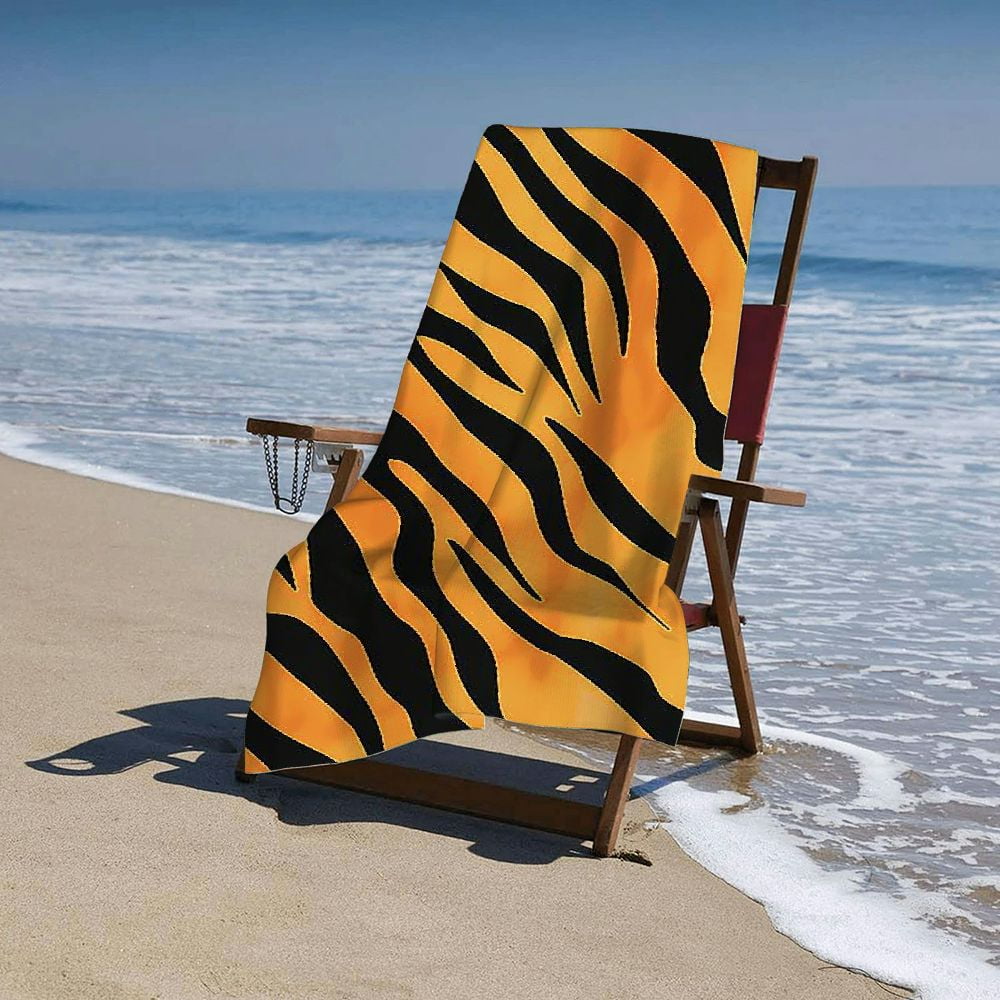 PHYHOO Tiger Skin Print Microfiber Beach Towel, Animal Pattern Large Oversized Beach Towel Lightweight Quick Dry Soft Absorbent Bath Towel, Sand Free Towel for Swimming Travel Sports 30x60in