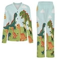 thumbnail image 5 of Cute Dinos in Sunny Field Womens Pyjamas Set Button Up Pyjamas Womens with Long Sleeve Top And Wide Leg Pants V-neck Loungewear Sets, 5 of 9