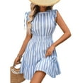 thumbnail image 3 of Mifsaly Women Striped Vacation Dresses Button Down Sleeveless Mini Dress Ruffle Elastic Waist A Line Summer Beach Sundress Travel Casual Going Out Outfits S, 3 of 6