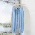 thumbnail image 4 of Miluxas Elastic Waistband Wide Leg Pants for Women Solid Loose Fit Tapered Trousers with Pockets Streetwear & Beachwear Light Blue, 4 of 9