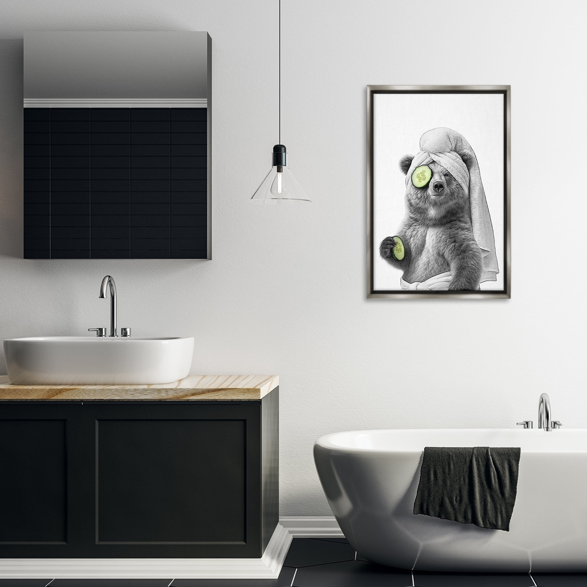 Stupell Industries Fun Bear Face Mask Typography Painting Gray Floater Framed Canvas Art Print Wall Art, 21 x 31