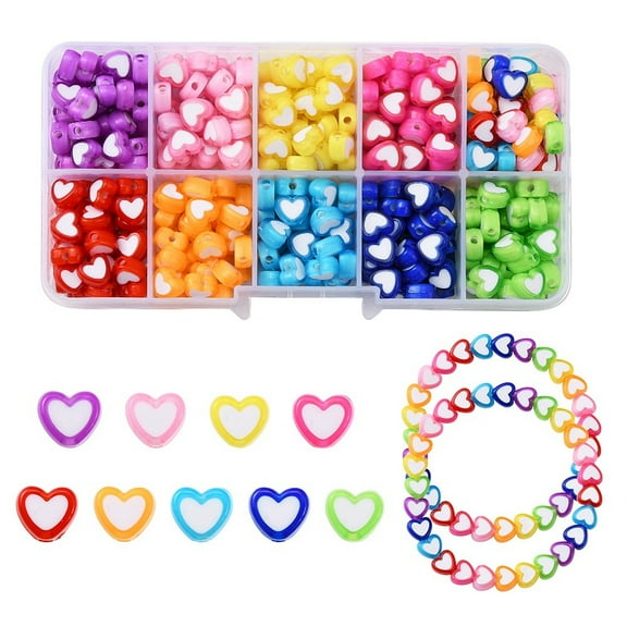 1 box 400pcs 9 colors Heart Acrylic Beads Bead in Bead Mixed color 7x8x4mm Hole: 1.8mm 44~45pcs/color