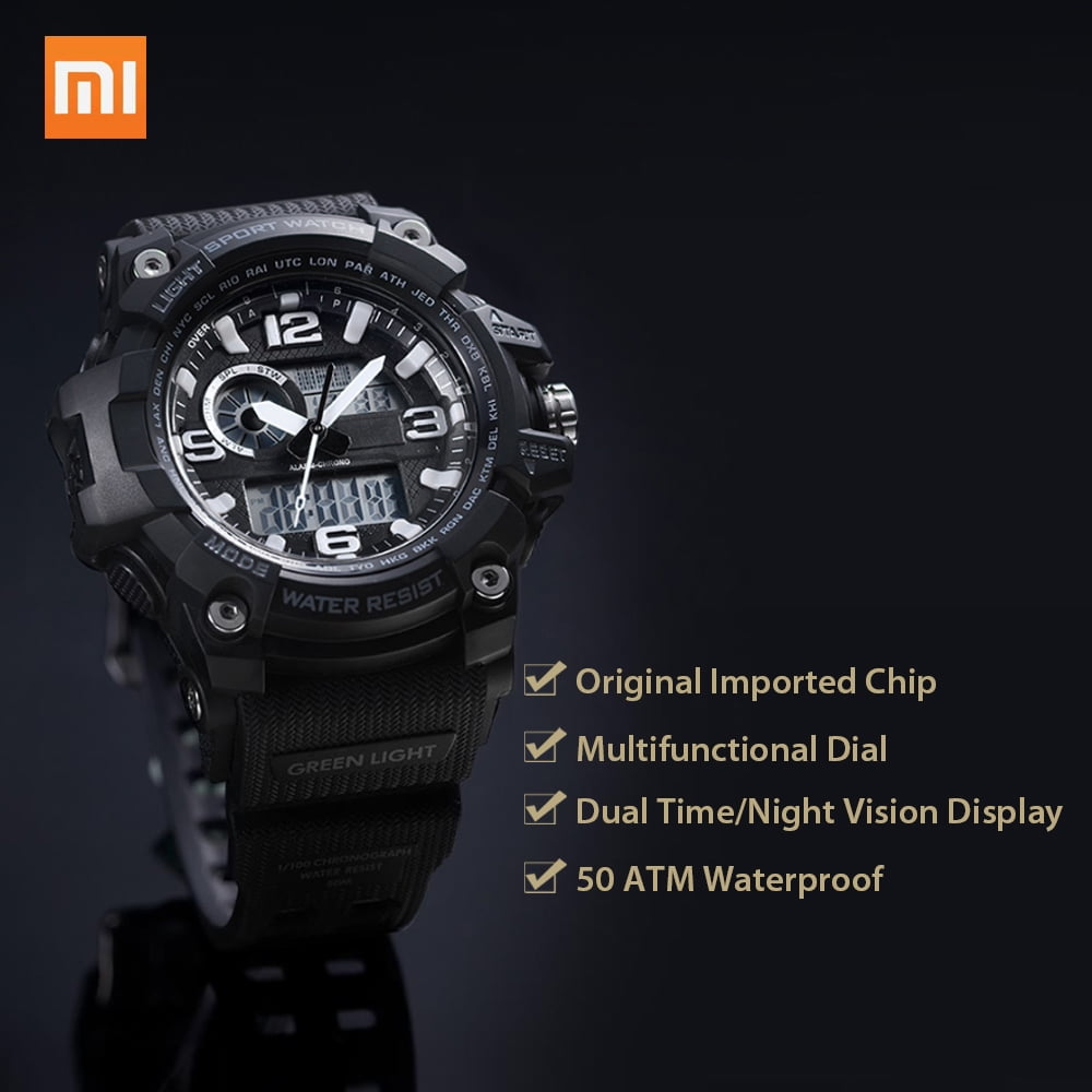 xiaomi twentyseventeen outdoor electronic sport watch dial dual time display