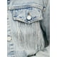 thumbnail image 5 of Chaqueta de mezclilla con flecos de manga larga y dobladillo deshilachado para mujer INSPIRE CHIC, corta, talla 2XL, azul claro, 5 of 6