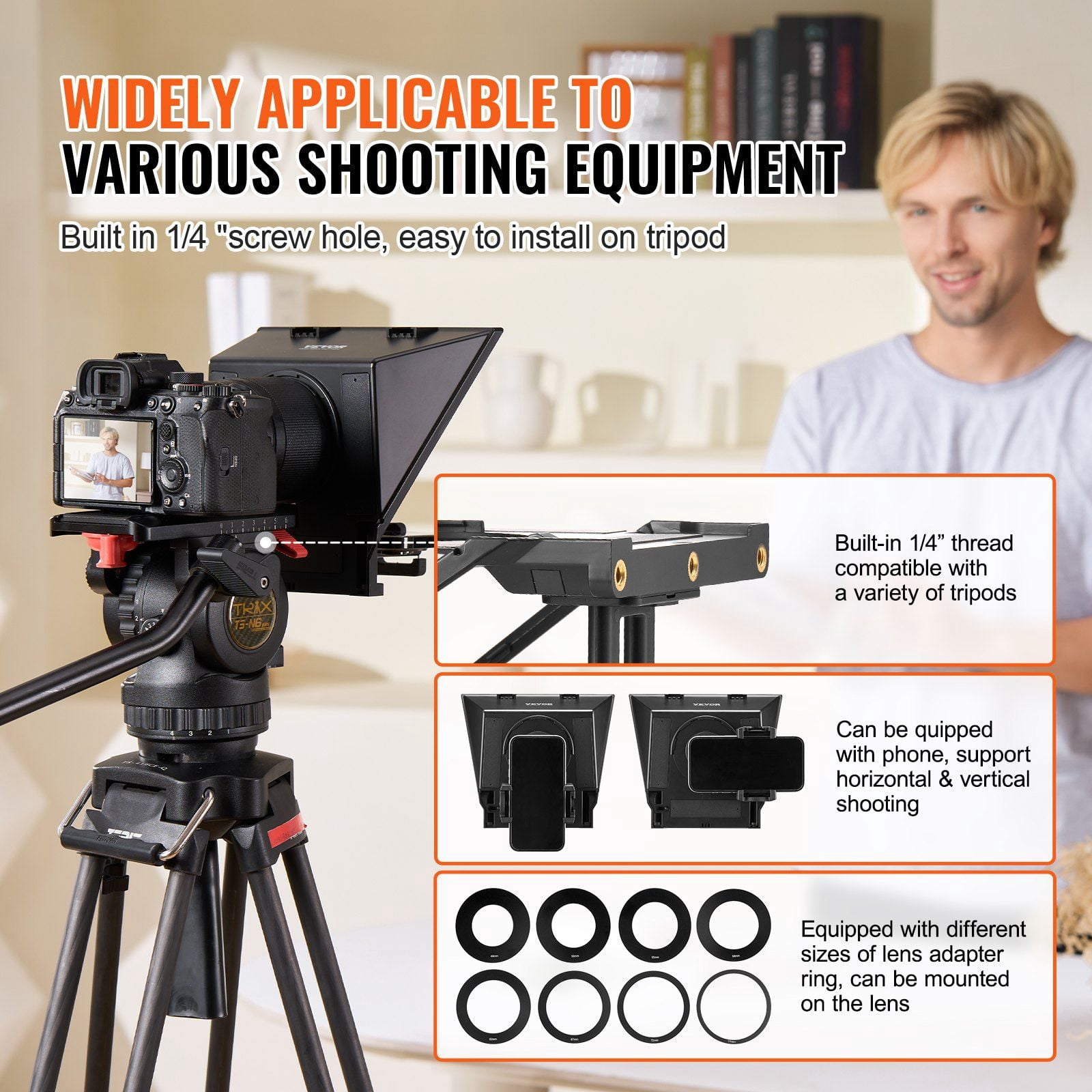 8'' Portable Teleprompter with Remote for iPhone Android, Webcam & Live Streaming - Foldable, Adjustable