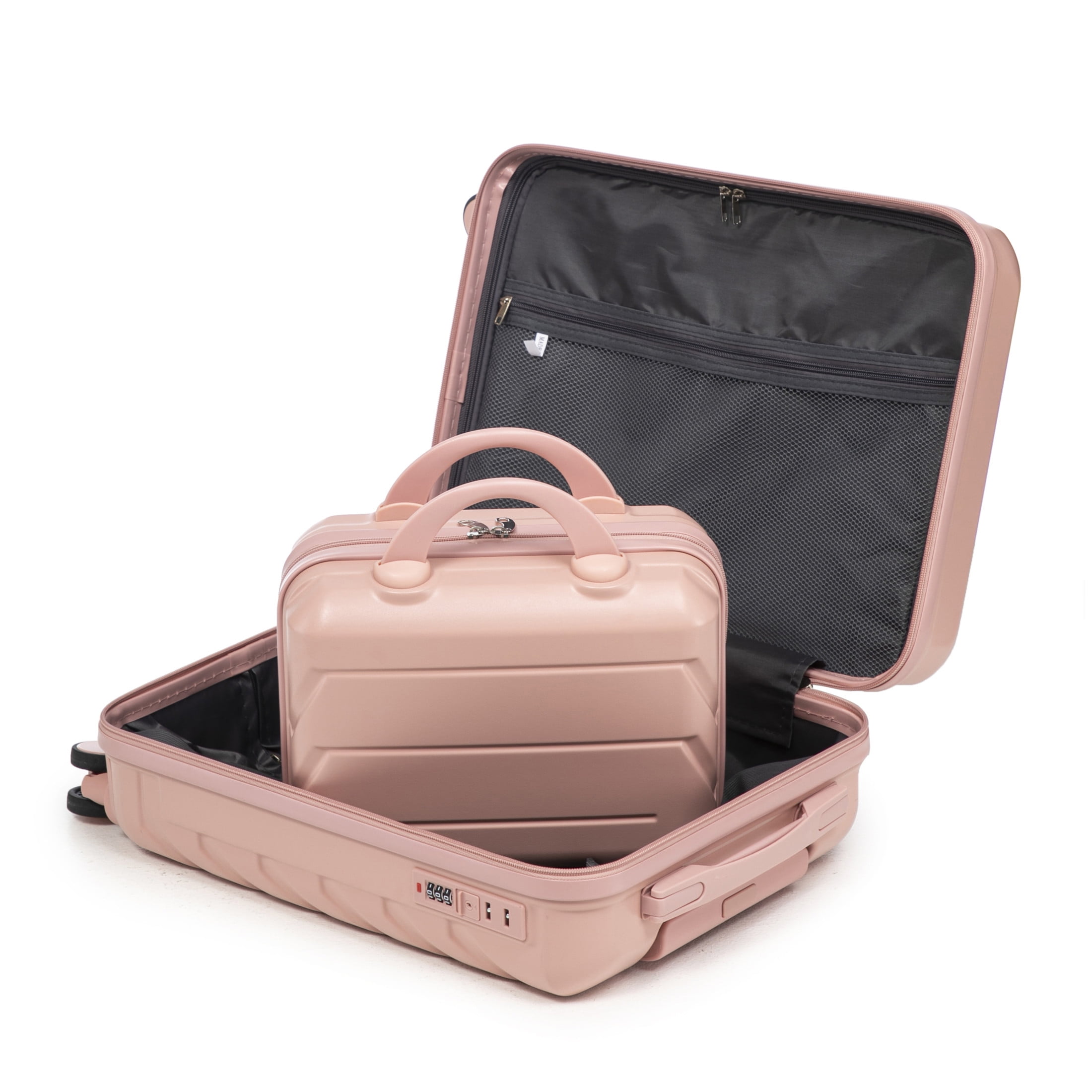Noble House Lorven 2-Piece ABS Spinner Luggage Set, 20" Carry-On Suitcase and Cosmetic Case, Combination Lock, Pink
