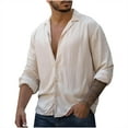 thumbnail image 2 of Summer Tops,Clearance Men's Home Vintage Pure Color Casual Button Linen Solid Shirt Tops Blouse, 2 of 5