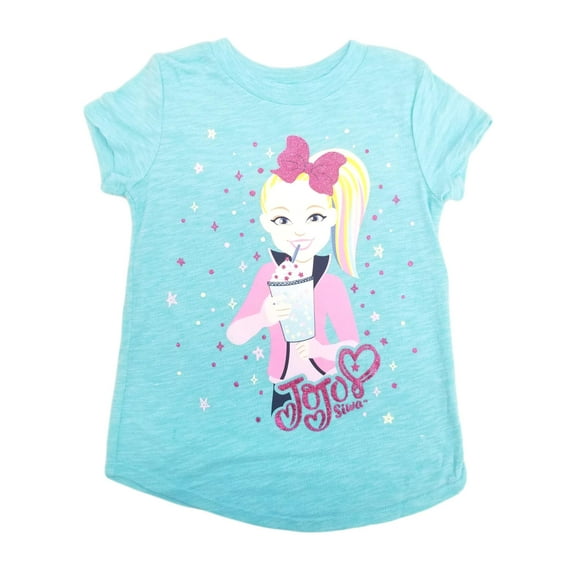 Jojo Siwa Girls Short Sleeve Blue Milkshake & Bow T-Shirt Tee Shirt 5