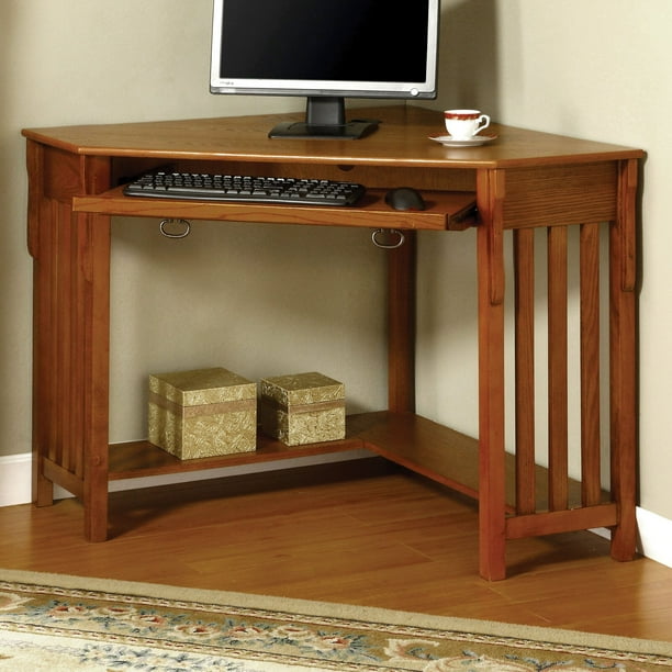 Roque Corner Computer Desk Base Material Manufactured Wood Solid Vertical Slat Accents Com Roque Corner Computer Desk Base, Solid Wood Corner Computer Desk With Keyboard Tray