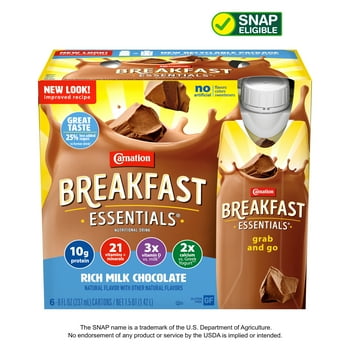 Carnation Breakfast Essentials tional Drink, Rich Milk Chocolate, 10 g Protein, 6 - 8 fl oz Cartons