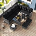 thumbnail image 4 of Costway 7 PCS Patio Dining Furniture Set PE Rattan Sectional Sofa Set with Soft Cushions Black, 4 of 10