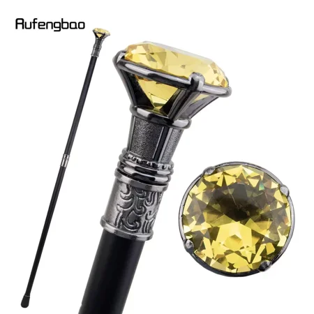 Vintage Yellow Gem Designer Handle Antique Style Victorian Cane Walking Stick