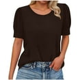 thumbnail image 2 of Going Out Tops Sawvnm Women Spring And Summer Fashion Style Sleeve Decoration Buckle Round Neck Loose Folded Short Sleeve T-shirt Top Tops for Women Coffee XL, 2 of 8