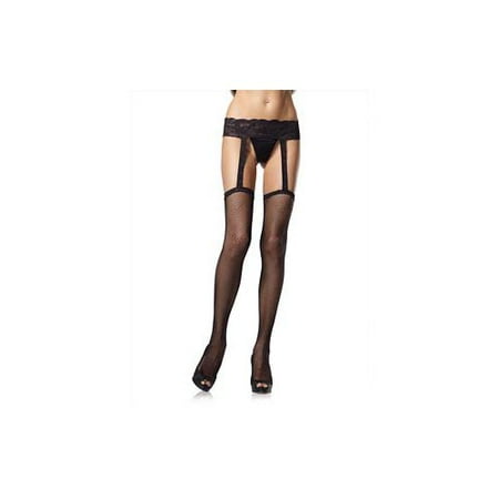 Leg Avenue Lace and Fishnet Garter Belt Stocking 1656QLEG BL Black