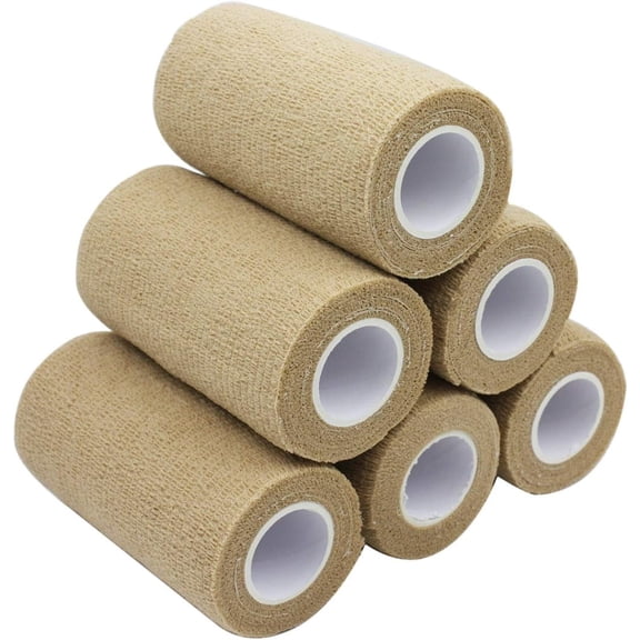 4 inch x 6 Pack Vet Wrap Adhesive Bandages - 5 Yards Self Adherent Cohesive Wrap Bandages Self Adhesive Non Woven Bandage Sports Medical Wrap Athletic Wrap for Ankle, Wrist, Sprains Skin