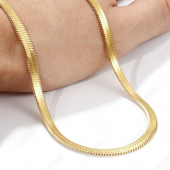 LINMOUA Flat Snake Chain Herringbone Choker Necklace for Women Men Gifts Jewelry Gold Unisex 20inch