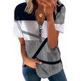 thumbnail image 1 of Mujeres manga corta pullover tops verano moda casual suelta contraste color impresión cremallera mujer manga corta blusa gris M, 1 of 5