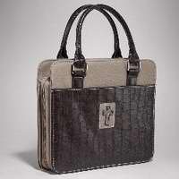 Croc Satchel Bag - Bible Cover-Fashion Croc Purse Style-Large-Tan